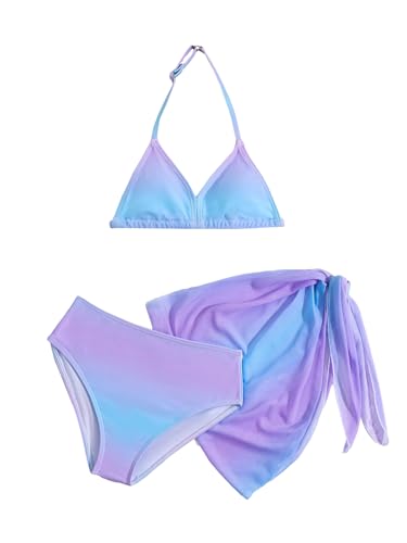 WDIRARA Toddler Girl's 3 Piece Swimsuit Set Halter Triangle Bikini Ombre Bathing Suits Swimwear with Cover Ups
