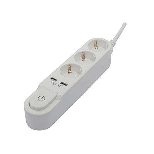 Chacon stekkerdoos, 3 x 16 A + 2 x USB, 1,5 m, wit