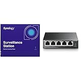 Synology CLP1 Licence pour caméra supplémentaire & TP-Link Switch PoE 5 Ports Gigabit, 4 Ports PoE+, 65W pour Tous Les Ports PoE, Boitier Métal, Installation faciles