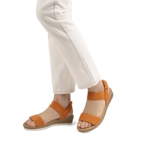 Image of VJH confort Women's Flat Sandals Open Toe Elastic Ankle Strap Slip on Comfy Low Wedge Sandals