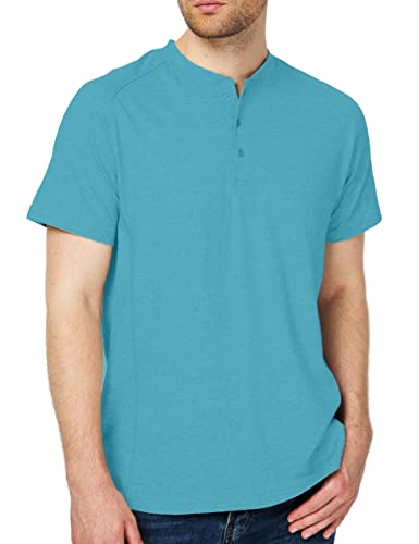 Henley Shirts For Men, Men's T-Shirts, Summer Casual Cotton Short Sleeve T Shirts (Large,Blue Green) #TOP12