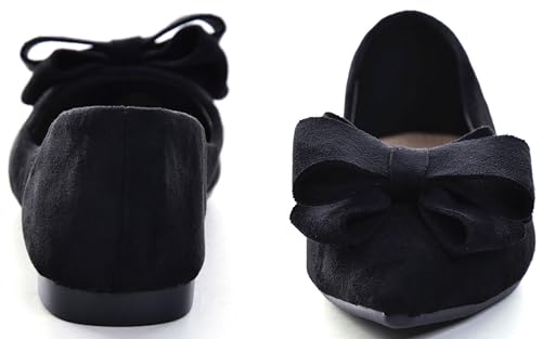 Image of WENJIAZHIZHI Square Toe Bow Ballet Slip-On | Classic Suede Finish,Chic Bow Detail,Effortless Everyday Style,Wedding Party Office,Plus Size Available