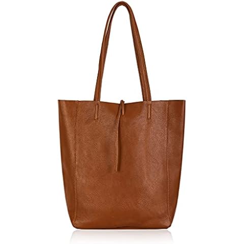 Montte Di Jinne- 100% GENUINE LEATHER LARGE SHOPPER TOTE SHOULDER HANDBAG WITH FLAT LEATHER HANDLES | GIFT FOR WOMEN, GIFT FOR LADIES (Dark Tan) Cover