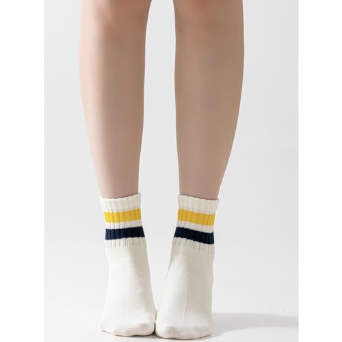 Image of Fszsaa Novelty Socks For Women - Striped Retro Mini Crew Sporty Calf Casual Cotton Ankle Socks