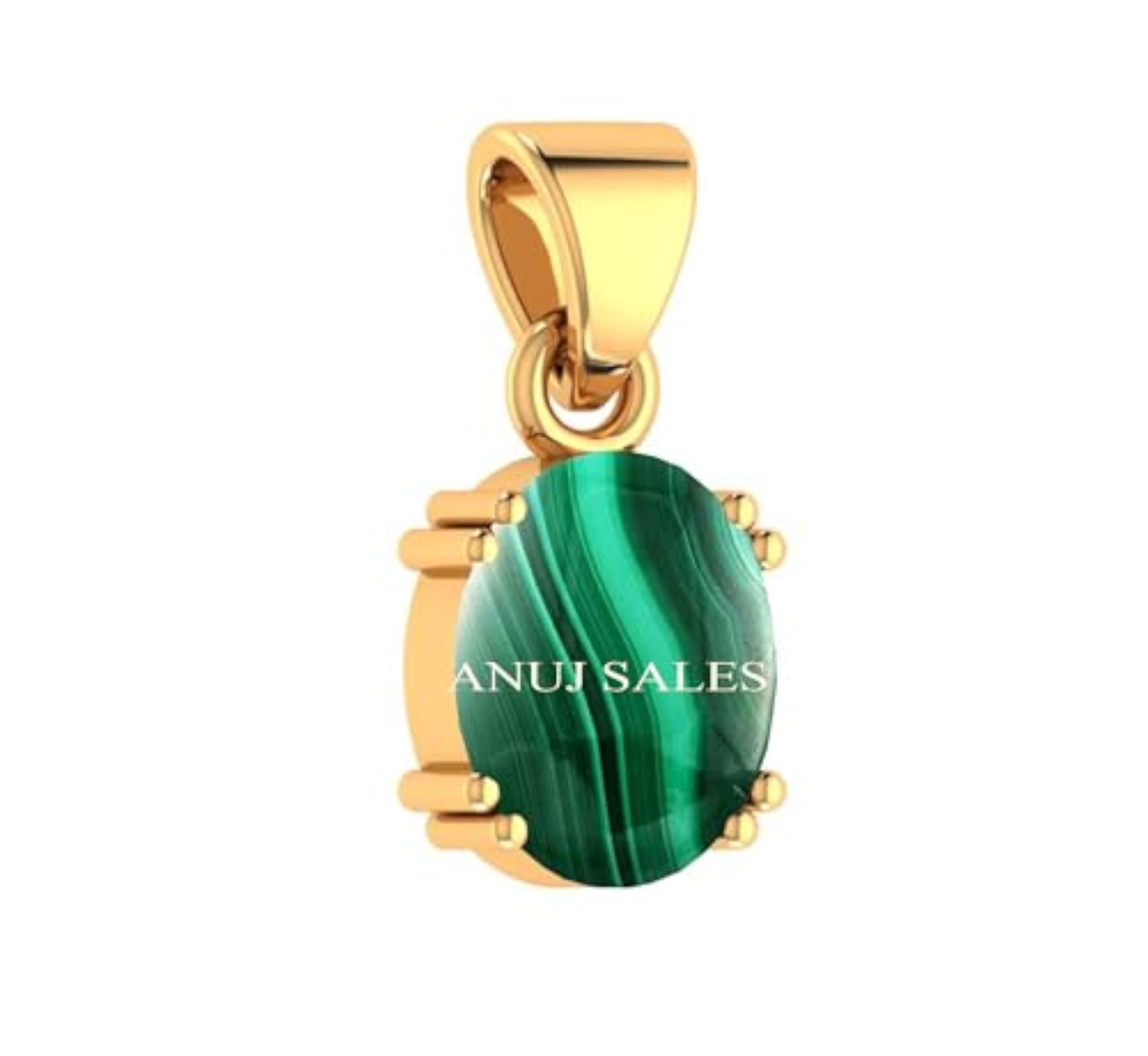 Unisex 6.25 Ratti Natural Malachite Gold Plated Pendant, Certified