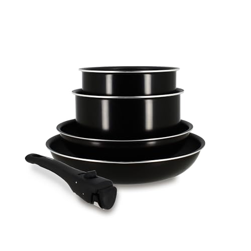 MENASTYL - Batterie de cuisine amovible 5 pièces Iris en aluminium noir antiadhésive - Compatible...
