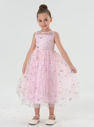 2Bunnies Girls’ Sparkle Star Mesh Illusion Neck A-Line Tulle Maxi Dress2