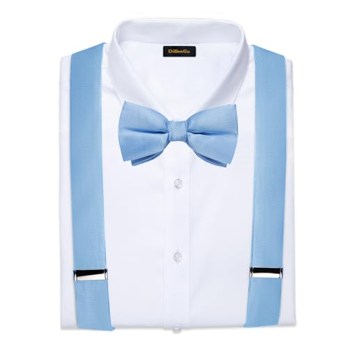 Image of DiBanGu Paisley Bow Tie and Supenders for Men Tuxedo Heavy Duty 6 Clips Suspender Adjustable Y-Shape Mens Trouser Braces