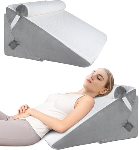 INFANZIA 三角クッション 三角枕 3個セット 背もたれ クッション 高さ調節可能 傾斜枕 足まくら 横向き寝 折りたたみ式 腰枕 就寝用 大きい 高反発 ウェッジ枕 体位変換 イビキ改善 お年寄り 老人用 (白とグレー)