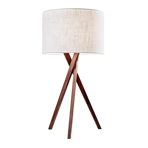 Adesso Table Lamp with Walnut Tripod Base and White Linen Lampshade – Bedside Table, Home Office Lighting or Living Room Décor, 29.5” x 15”