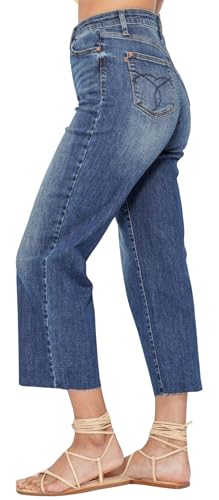 Judy Blue Women's Dolly High Rise Back Pocket Classic Cropped Wide Leg Jeans2