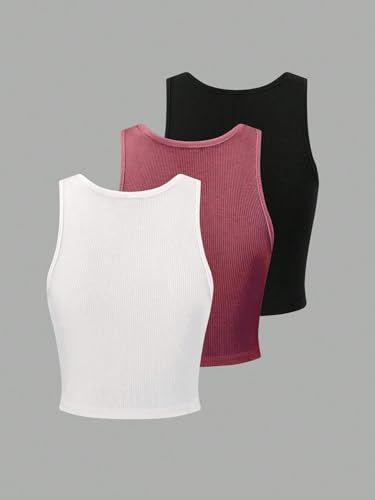 Image of KERI PERRY Tops for Women Crop Top for Women's Tank Activewear Tee Sports Western Casual Cotton Camisole Pack of 3 Combo