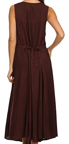 Image of Sakkas Maya Floral Embroidered Sleeveless Button Up Rayon Dress