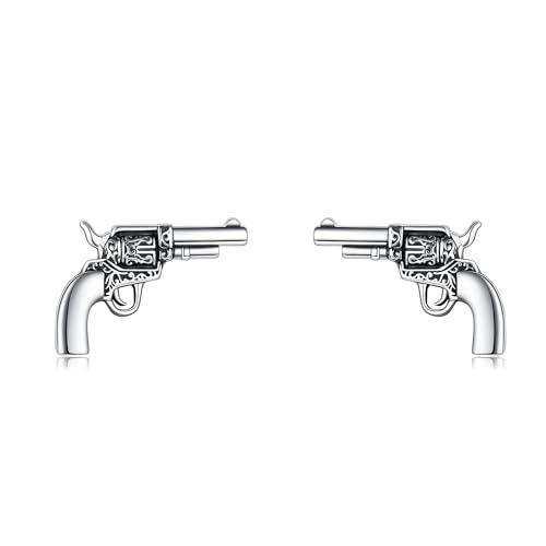 URONE Revolver Earrings 925 Sterling Sliver Gun Pistol Stud Earrings Gun Jewelry Gifts for Women Men Cowboy