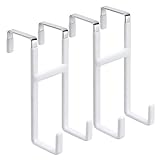 Dntorx Over Door Hook, 2 Pack Over Door Hanger with Dual Hook Heavy Duty Metal Hanger with Non Slip Rubber Over The Door Organizer Hanger for Hanging Clothes Towels Hats Bags（White）