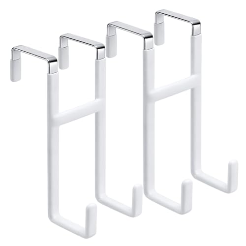 Dntorx Over Door Hook, 2 Pack Over Door Hanger with Dual Hook Heavy Duty Metal Hanger with Non Slip Rubber Over The Door Organizer Hanger for Hanging Clothes Towels Hats Bags（White）
