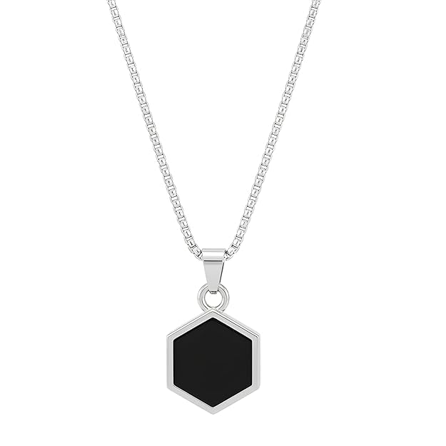 Hexagonal Anti Tarnish Stainless Steel Midnight Charisma Locket Neck Chain for Men | Stylish Pendant Necklace | Jewellery Accessories for Boys | Minimal Jewelry | Gifts for Boyfriend & Husband | Gift for Diwali, Christmas, Birthday-image-43