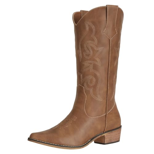 SheSole Women's Cowboy Boots for Women Wide Calf Cowgirl Boots Fashion Western Snip toe Boots Size 7