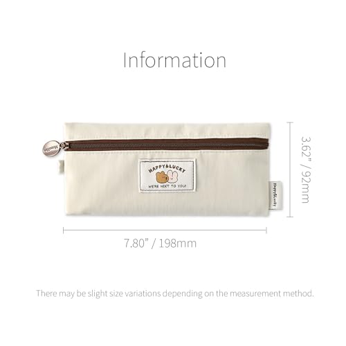 Image of Monolike Happy and Lucky Flat Pencil Case, Ivory - Slim Water-Resistant Nylon Pen Pouch, Aesthetic Pastel Stationery Organizer for Office