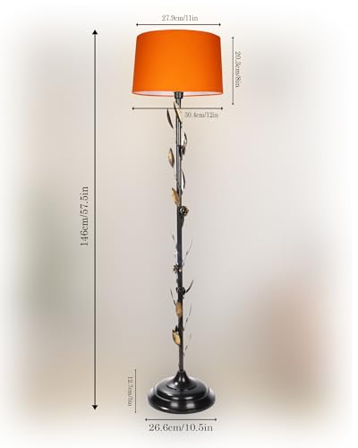 Image of Homesake Floor Lamp for Living Room with Shade | Contemporary Metal Night Corner Lamp for Living Room | Home | Side Lamp for Living Room | Bedside | Home Decor Items (Floral, Orange)