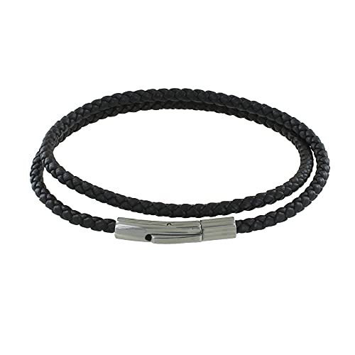 Bracelet Homme Double Tour Cuir Tréssé : L'Idée Cadeau Idéale 19cm