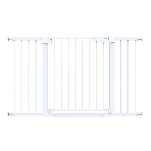 Cumbor 50" Baby Gate Extra Wide, Safety Dog Gate for Stairs, Gloss White