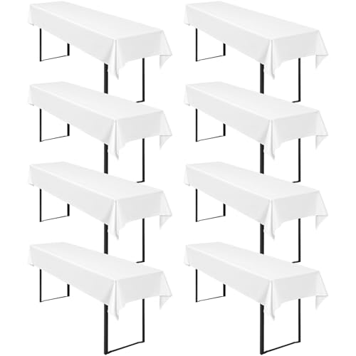 Pesonlook 8 Stück Biertischtischdecke weiß Biertischhusse universell für 50 cm und 70 cm Biertisch waschbar Polyester rechteckige Tischdecke für Partys im Freien Bankette (250 x 100 cm)