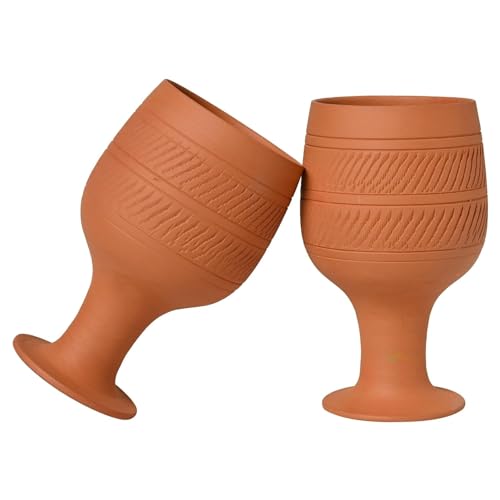 KRISHANA EXPORT STORE Mitti ka - Bicchieri da vino in terracotta naturale, fatti a mano, in argilla, per bevande, confezione da 2