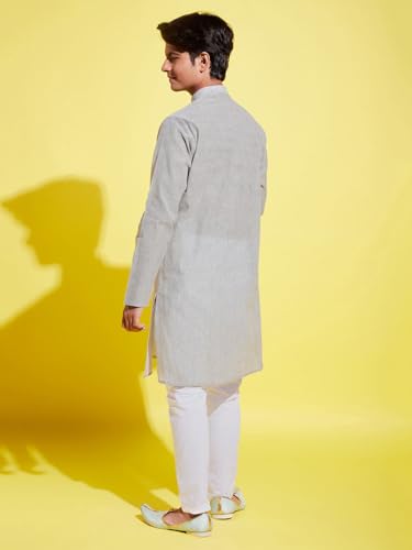 Image of VASTRAMAY boys VASTRAMAY YUVA Boys' Ash Grey and White Pure Cotton Kurta Pyjama Set
