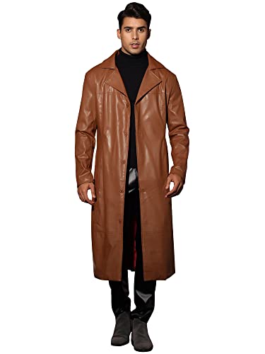 Image of Lars Amadeus PU Faux Leather Long Jacket for Men's Vintage Lapel Gothic Trench Coat Outwear