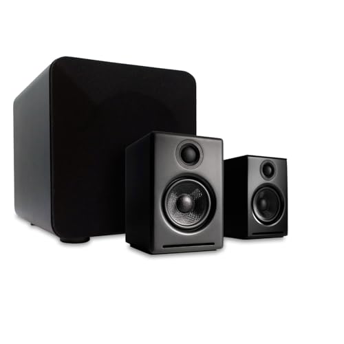 Audioengine A2 Schwarz 24 Bit Pc Lautsprecher für Desktop und S6 Schwarz Subwoofer für Music Gaming Movies Studios Dorms Bedrooms Offices