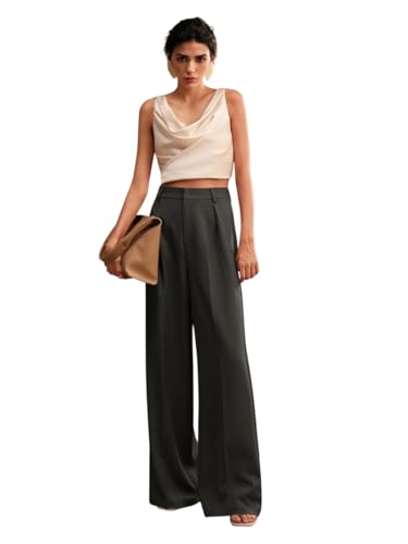 Image of KOTTY Stylish Women's White Wide Leg Trousers | High Waist Cotton Pants for Women | Casual Korean Palazzo Bottom Wear