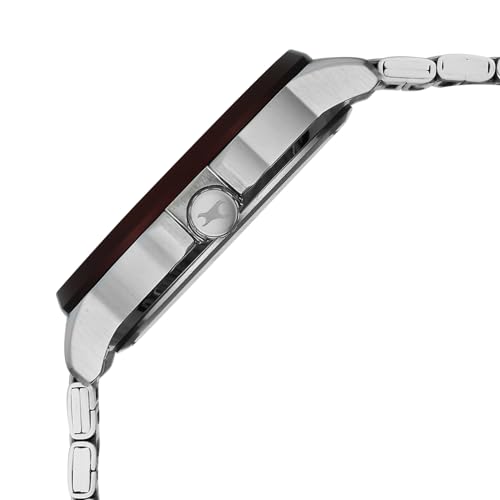 Image of Fastrack Street Opulence Sun Moon Multifunction Quartz Analog with Maroon Dial Silver Stainless Steel Metal Strap Watch for Men - 3303KM05