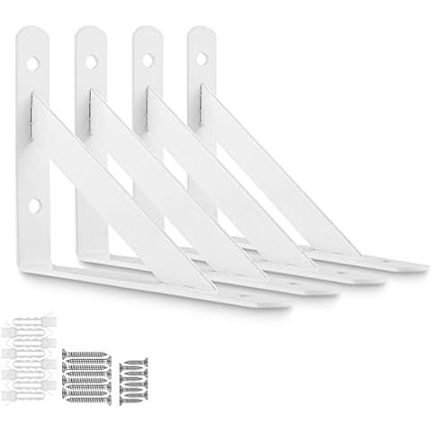 STARVAST 4 Pcs Heavy Duty Shelf Brackets, 150 x 95mm Floating Shelves Tripod Triangle Shelf Brackets, 90 Degree Angle Wall Mounted Shelf Supporter Bracket Frame, White Cover