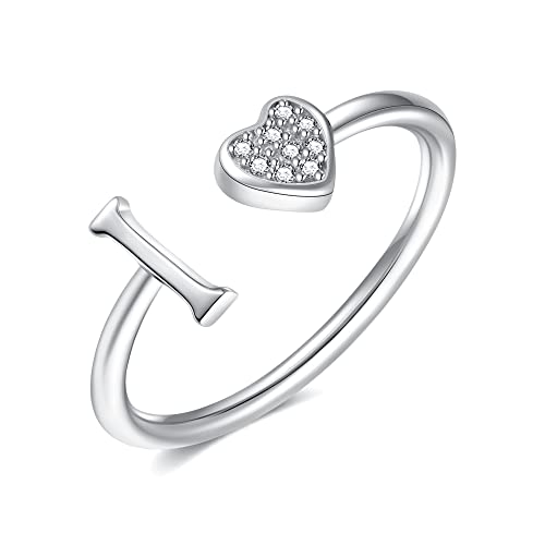 Image of Initial Rings for Teen Girls - S925 Heart Sterling Silver Rings for Teen Girls | 14K Gold /Rose Gold /Sterling Silver Plated Ring for Girls Kids Women Ring for Teenager Girls Gifts Adjustable, No Tarnish, Hypoallergenic