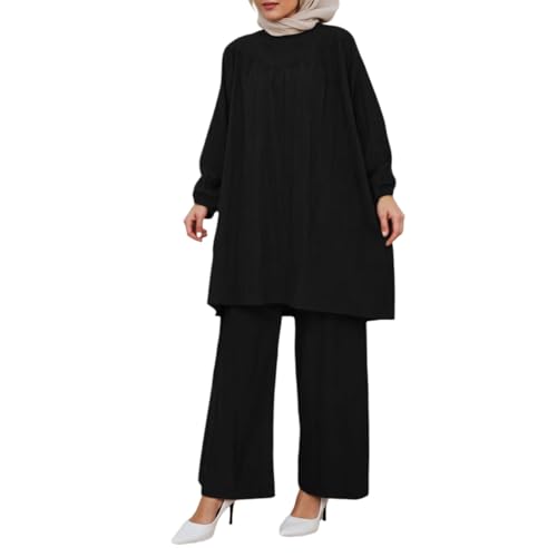 Ensemble 2 pièces musulman pour femme avec robe longue et pantalon ample