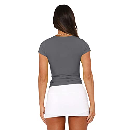 Camiseta Básica Slim Fit para Mujer Top Manga Corta Y2K Tops TikTok Influence Crop Top Club Party Streetwear(Gray-1, M)