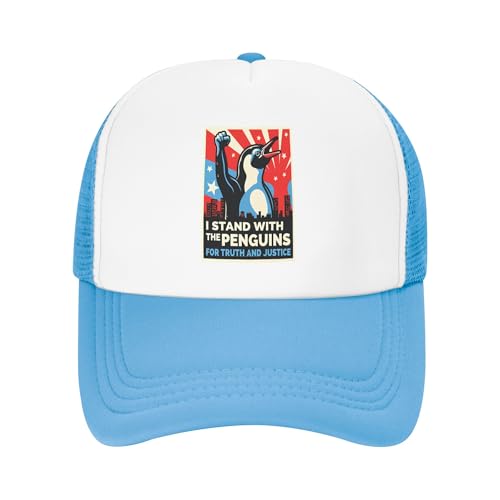 Greenchant I Stand with The Penguins Trucker Hat Anti Tariffs Kids Hats Adjustable Mesh Baseball Cap - Sky Blue