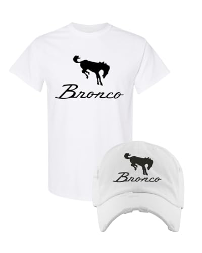 Image of Bronco Dad Hat Vintage Car Lover Embroidered Adjustable Cap (3XL, White Bronco T Shirt and White Dad Hat)