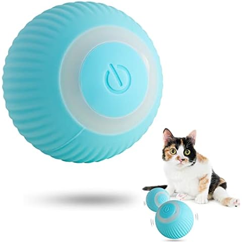 AMESEDAK Automatic Rolling Cat Ball Interactive Smart Toy, Indoor Cat Moving Toy Bouncing Rolling Ball Led Light Peppy Pet Balls Rolling Hunting Instinct Kitten Funny Training Toy (Pink) (Blue) (Blue) Cover