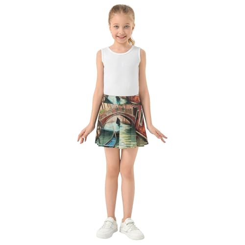 Joisal Romantic Venetian Canal Scene Gondolas Girls Skorts Athletic Shorts Tennis Skirts Toddler Dance School Skirt 3t3