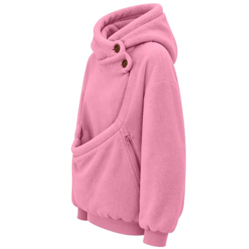 Hoodie with Dog Pouch Pet Pouch Hoodie Womens Fleece Button Collar Zip Pockets Travel Errands Chaquetas De Mujer Invierno Drsl Capsule Wardrobe for Women 2026 Pink - image 8