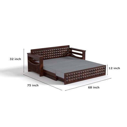 Image of Mamta Furniture Solid Sheesham Wood Sofa Set 3 Seater Furniture Wooden 3 Seater Sofa Cums Bed for Home Living Room with Cushions (Walnut with Grey, 3 Seater Design 1)