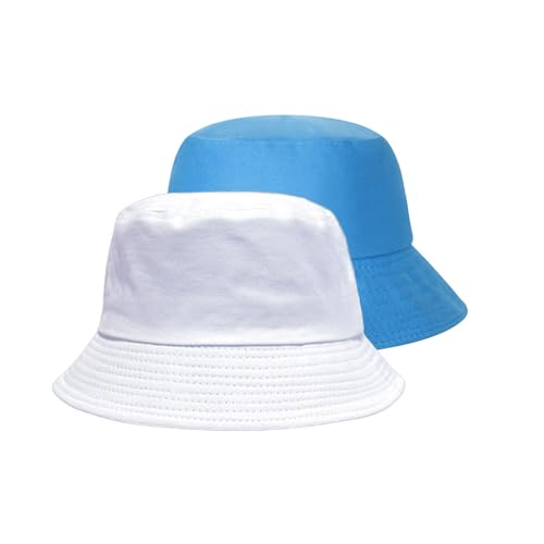 FUIPVGI 2 Piezas Sombrero Pescador,Verano Pescador Sunshade Caps,Sombrero de Algodón Sombrero de Sol de Verano con Protección UV,para Mujeres Hombres Senderismo Camping Viajes(Blanco Azul)