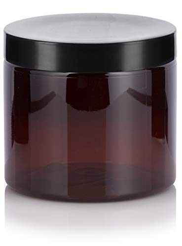 16 oz Amber Plastic Refillable Wide Mouth Jar with Black Smooth Lids (6 pack)4