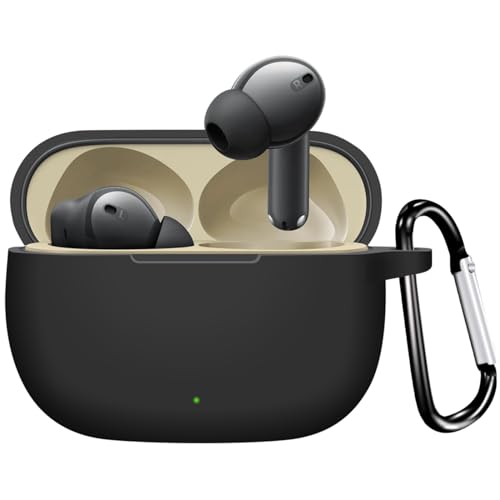 Image of New Silicone Case Compatible with Realme Buds T310 & Realme Buds N1, Soft Silicone 360 Full Protection Dust-Proof Shockproof Case Cover with Hook (Cover Only) (Black)