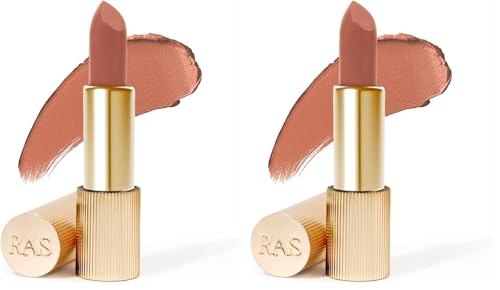 Image of RAS Luxury Oils Lumiere Satin Matte Lipstick | 8-Hr long stay Creamy Matte, Non-Drying, Lightweight & Pigmented | Natural infusion of Argan & Avocado | Vegan, Cruelty-Free (Nude Silk) (Pack of 2)