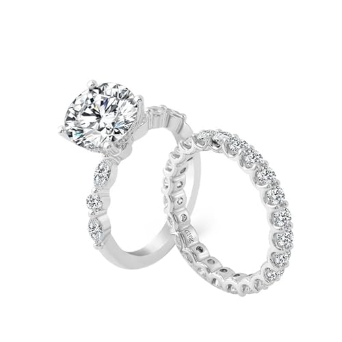 Dsnyu Womens Wedding Bands White Gold, Eternity Ring 9K White Gold 2 Bands Set with 3ct Round Moissanite Fashion Trendy Size 4.5