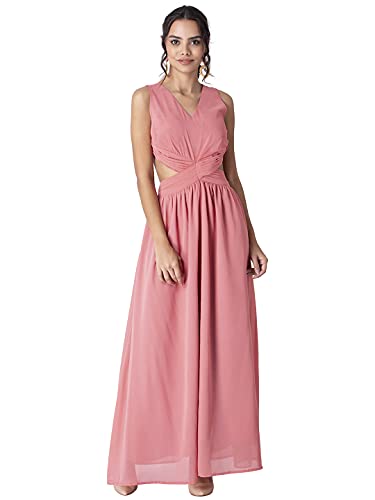 Image of FabAlley Women's Georgette Pink Cut Out Waist Maxi Dress