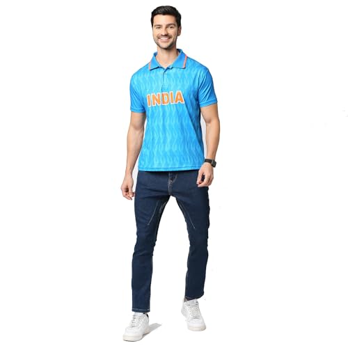 Unirec | India Cricket Fan Polo Jersey Tshirt | Lightweight Breathable Comfortable Sportswear | Team Cricket Sports Wear T-Shirt for Men - Blue